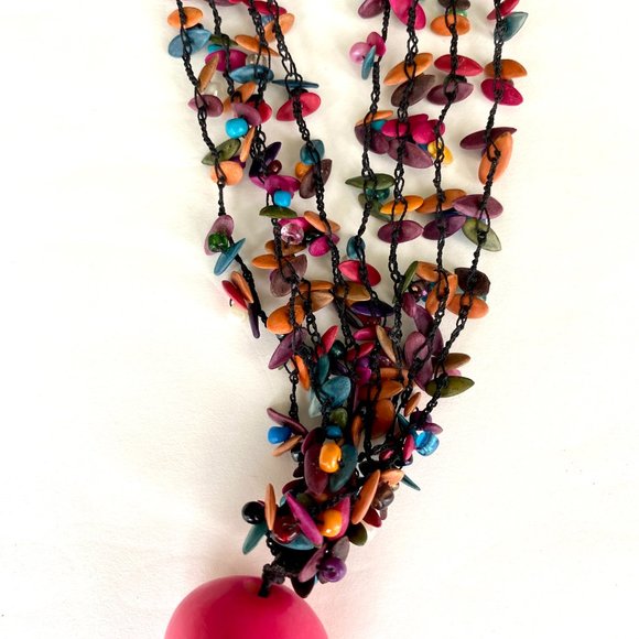 Panama Artisan Handmade Multi Colour Nut Beaded Adjustable String Necklace - Picture 1 of 15